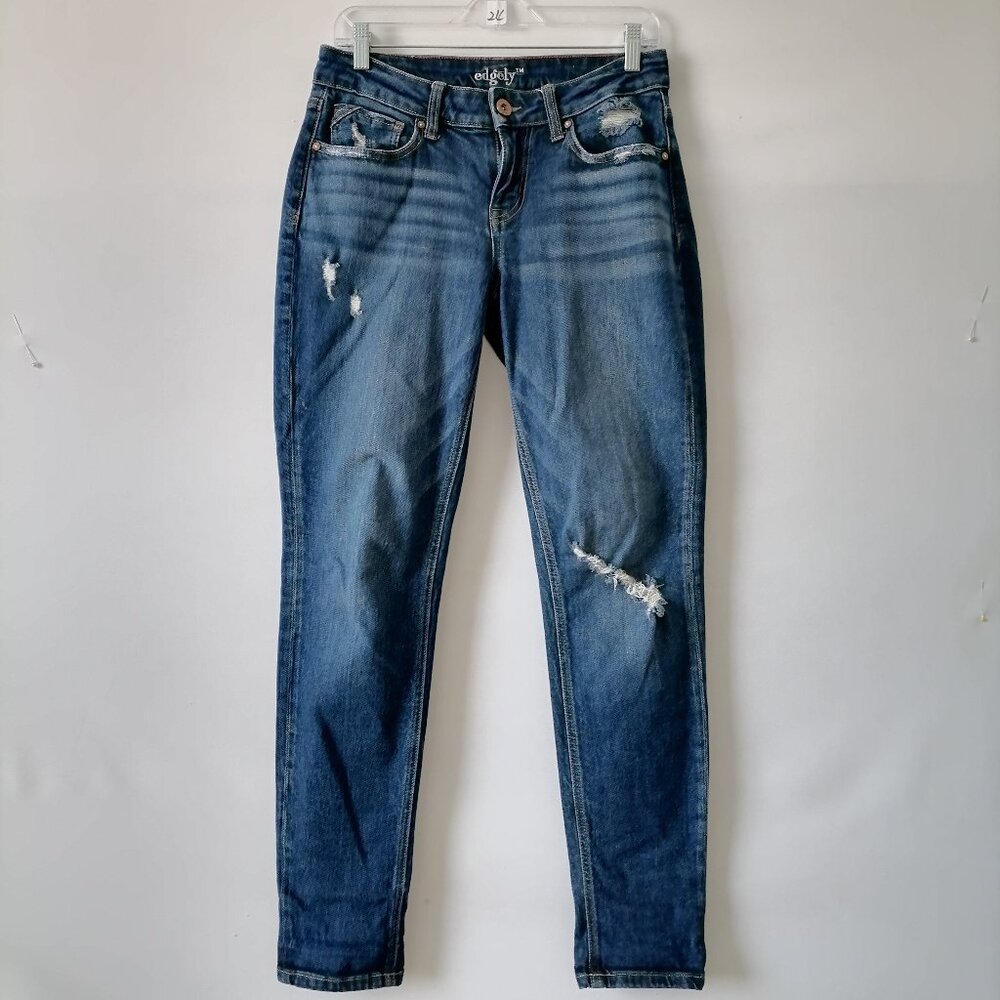 Edgely Womens Denim Blue Low Rise Five Pocket Distressed Boyfriend Jeans Size 6